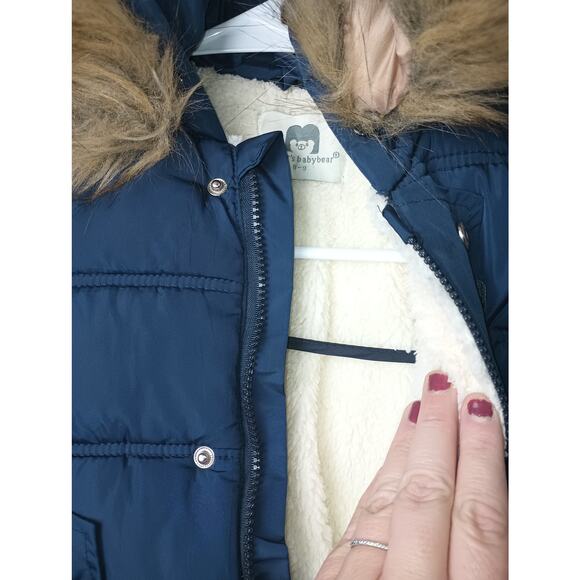 Baby Infant Mother BabyBear Snow Suit Puffer Fur Hood Lined Sherpa 6-9Months - Picture 2 of 6